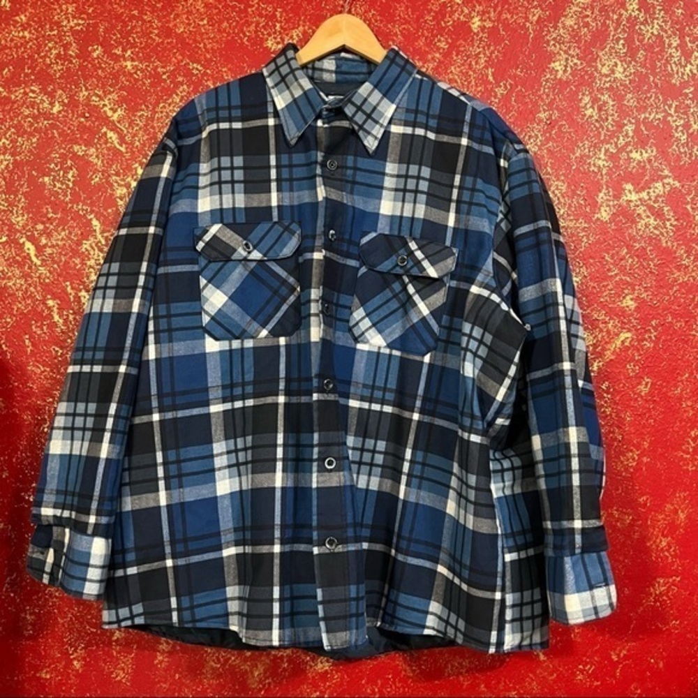 FIELDMASTER SPORTS WEAR Vintage Men Plaid Blue Quilted Shirt Jacket Shacket XXL